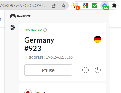 NordVPN Chrome拡張版 ドイツサーバ接続