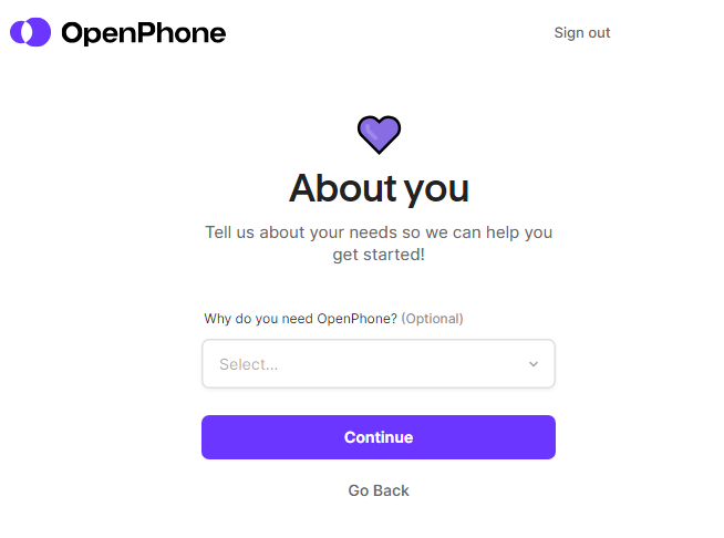 OpenPhoneの使用目的を設定